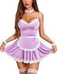 Avidlove Womens Lingerie Maid Costume Outfits Sexy Halloween Lingerie Babydoll Light Purple S