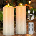 PChero Large Flameless Candles with Remote Timer, 10" x 4" Solar Powered USB Rechargeable LED Flickering Fake Pillar Candles Outdoor Waterproof with Dusk to Dawn Sensor for Lanterns Porch Patio Decor