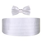 PELUCHE Men's Satin The Cerulean Cummerband and Bow Tie Set (White, Free Size)