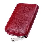 RFID Blocking Leather Wallet for Women,Excellent Women's Genuine Leather Credit Card Holder Ladies Small Blocked Accordion Wallets with Stainless Steel Zipper Compact Accordian ID Cards Bag Wine Red