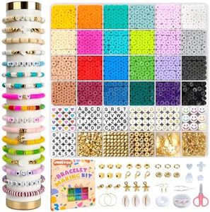 JQEEYGV 5500pcs Clay Beads Bracelet Making Kit 24 Colors Flat Preppy Beads for Friendship Bracelet kit with Letter Beads Jewelry Making Set for Beginners Gifts for Girls Ages 6-12
