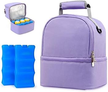 ZIBUYU® Breastmilk Storage Bag with Ice Pack, Double Layer Breastmilk Warmer Insulated Bag with Strap, Fits 6 Ounces Bottles, Waterproof Breast Mommy Diaper Backpack Bento Box Backpack, Purple
