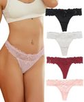 ohyeahlady Thongs for Women Multipack Sexy Satin Lace Brazilian Knickers Hipster Panties Bikini Briefs 4 Pack(Black White Pink Red) Size UK 12 14