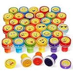 THE TWIDDLERS 72 Ink Stamps for Kids, Assorted Colours & Emoji Smiley Faces, Self-Inking Kids Stamp Set, Kids Arts & Crafts Birthday Party Favours, Childrens Stamps for Teachers Rewards Gift Prizes