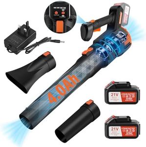 CHANGEMOORE 494CFM Brushless Cordless Leaf Blower with 2X4.0Ah Battery, Charger & 2 Nozzles, 21V Leaf Blower Cordless, 3-Speed Mode, Lightweight Battery Leaf Blower for Wet Leaves/Snow/Dust, Orange