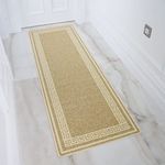 The Rug House Cream Geometric Washable Striped Non-Slip Long Runner Door Mat Beige Indoor Dirt Trapper Anti Slip Floor Carpet Rugs 66cm x 200cm