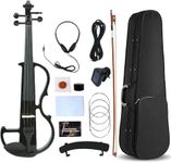 Vetimobato 4 String/5 String Silent Electric Violin 4/4 Full Size Solid Wood Practice Violin with Ebony Fittings & Violin Case& Violin Bow (4 String Black Small Jack)