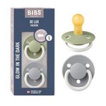 BIBS De Lux Baby Pacifier 2-Pack | Made in Denmark | BPA Free Dummy Soother, Round Nipple. Natural Rubber Latex, Size 1 (0-6 Months), Sage Glow/Cloud Glow