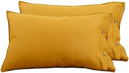 S VICTORY SYMBOL 100% Linen Pillowcases Standard Size 20"x30" Set of 2,French Natural Linen Pillow Cases Coconut Buttons Closure Flax Pillowshams Mustard Yellow(51x76 cm)