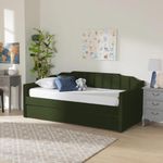 APRODZ Krease Upholstered Daybed with Trundle Bed (Velvet Fabric Upholstery - Dark Olive Green)