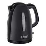 Russell Hobbs Textures Electric 1.7L Cordless Kettle (Fast Boil 3KW, Black premium plastic, matt & high gloss finish, Removable washable anti-scale filter, Push to open lid, Perfect pour spout) 21271