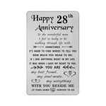 TANWIH 28th Anniversary Card Gifts for Him Husband, Happy 28 Year Wedding Anniversary Cards Gifts for Men, Romantic Engraved Metal Wallet Insert