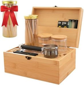 Coozyupper Premium Large Bamboo Storage Box with Removable Tray Kit - Decorative Box Set, Glass Jars, and Accessories Wooden Storage Kit and Accessories Tool.(bamboo)