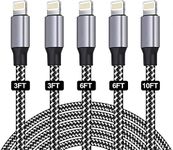 iPhone Charger Cable,SANYEYE MFi Certified [5-Pack 3/3/6/6/10FT] Fast Charger Charging Cable Nylon Braided with Metal Connector for iPhone 12/11/Pro/Xs Max/X/8/7/Plus/6S/6/SE/5S Pad