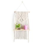 LOVE N BEYOND Macrame Indoor Wall Hanging Floating Shelves for Wall Decor with Real Pine Wood Dowel Hand Woven Bohemian Decor for Apartment Dorm Bedroom Living Room Nursery Beige 60 x 30cm (Modern)