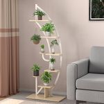 COSTWAY 8-Tier Tall Plant Stand, Curved Half Moon Ladder Display Rack with Top Hook & Anti-Toppling Device, Metal Flower Shelf Pot Holder for Indoor Outdoor Balcony Garden Yard (1 PCS, Natural+White)