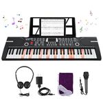 61 Key Keyboard Piano for Beginners with Lighted Learning Keys, Digital Piano with Headphones, Microphone & Dust Cover, Portable Keyboard Piano
