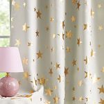 Ivory Blackout Curtains for Bedroom, Sparkling Gold Star Blackout Window Panel Drapes for Kids Girls Baby Nursery Room 50x84, Gold Ivory, 2panels