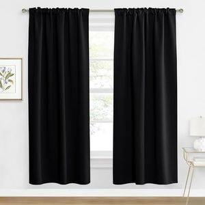 RYB HOME Blackout Curtains for Living Room, Back Tab & Rod Pocket Top Insulating Window Decor for Bedroom Dining Sliding Glass Door Home Office, W 62 x L 84, Black, 2 Panels