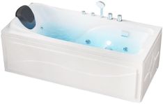 59“ Jetted Soaking Bathtub,Alcove Rectangular Freestanding Tub for Home SPA,Hydromassage with Chromatherapy Light,6 Jets,Acrylic Skirt Bathtub with 3-Side Apron (Acrylic White,59 Inch)