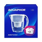 AQUAPHOR Water Filter Jug Amethyst White 3 X MAXFOR+ Filters Included I Capacity 2.8l I Fits in the fridge door I Reduces Limescale Chlorine & Microplastics