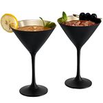 MyGift 8 Ounce Modern Matte Black and Metallic Gold Tone Plated Martini Glasses, Drinking Glass for a Cocktail Party, Wedding, or Anniversary Dinner, Set of 2