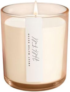 Sweet Water Decor Hello Fall Candle, 12oz Sandstone Glass Jar, Autumn Scented Notes of Cider, Cinnamon Cloves, & Nutmeg, 50+ Hour Burn Time, Non-Toxic Soy Wax Blend, Poured in the USA, Cotton Wick