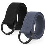 SUOSDEY 2 Pack Mens Canvas Belt with Double D-Ring,Durable and Adjustable Casual Web Belt with Metal Buckle for Jeans