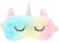 Shinywear Colorful Gradient Unicorn Sleeping Mask Eye Shade Cover Pink Long Plush Blinder Cartoon Animal Silver Horned Travel Eye Patch for Kids Women Adult Funny Gifts