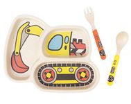 Kid Plate Set Toddler Plates Dinnerware Dinner Dish Set Baby Feeding Spill Proof Divided Plate - Baby Spoon and Fork 3-Piece Set Dishwasher Safe