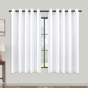 KOUFALL White Kitchen Curtains Sets for Windows,Thermal Insulated Privacy Short Curtains for Living Room,60x54 Inch Length 2 Panel Set
