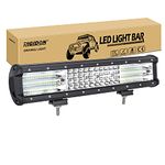 RIGIDON Car Led Light Bar 15 inch 390W, 9D Quad Row 12V 24V for Car Off road Truck SUV UTE ATV 4x4 Tractors Excavator Lighting Flood Spot Combo Beam, Waterproof Driving Work Lamp, 6000K White