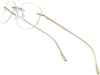 FONEX Metal Square Eyeglasses,Rimless Frameless Lightweight Glasses Frame for Men (8107 Gold)