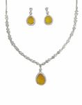 Dazzling American Diamond Drop Necklace Set - Elegant Jewelry for Women - Sparkling Crystal Pendant and Earrings - Ideal Gift for Special Occasions (Yellow)