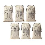 IVILLAGE Premium Reusable and Washable 100% Pure Cotton Fabric Shoe Covers/Bags with Drawstring Closure|Handcrafted Doodle Collection|Ideal for Travel, Home and Storage|Pack of 6 |Off-White|Male