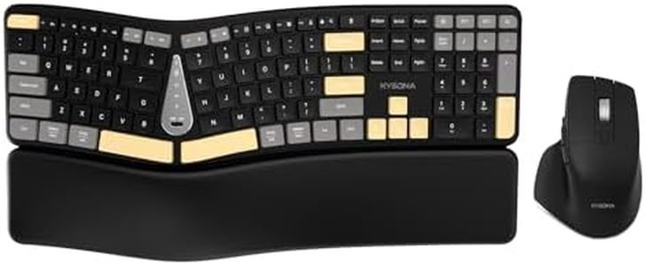 KYSONA Ergonomic Keyboard Mouse Wireless Combo, Full Size Bluetooth Split Keyboard with Wrist Rest, 4 Level DPI Ergo Mouse for Windows Mac OS Computer, Colorful Black