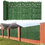 OUSHENG 118x39in Artificial Ivy Fence Privacy Screen Cover with Flowers, Faux Vines Leaf Covering Grass Wall Decoration for Outdoor Patio Balcony Apartment Backyard Deck Garden