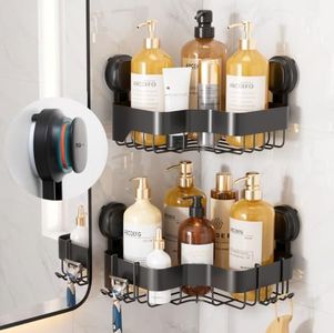 TAILI Corner Shower Caddy Suction Cup, Black Shower Organizer With Hooks | Lock-Tight Red Indicator, 2 Pack Wall Mount Shower Shelf, Soap Holder, Heavy Duty Shower Shelves, No Drill Shower Basket