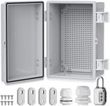 EYPINS Electrical Junction Box IP67 Waterproof - 11.8x7.9x6.3 inch,ABS Plastic Outdoor Electrical Project Enclosure Box with 1/2'' & 3/8'' NPT Cable Glands Mounting Plate Wall Brackets, 17PCS