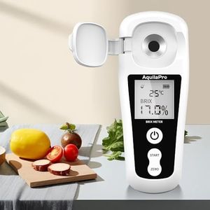 AquilaPro Digital Brix Refractometer with LCD, for Fruit Juice and Coffee, with Auto Temperature Compensation, 0-55% Range, ±0.2% Accuracy, Rechargeable Brix Meter for Liquid Sugar Content