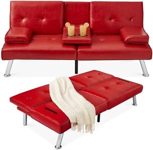 Best Choice Products Faux Leather Upholstered Modern Convertible Futon, Adjustable Folding Sofa Bed, Guest Bed w/Removable Armrests - Red