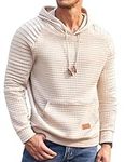 COOFANDY Men Hoodies Plaid Jacquard Warm Hoodie Casual Plain Sweatshirt with Pocket Light Khaki L