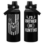 Hunting Water Bottle 32oz - I'd Rather Be Hunting Stainless Steel Insulated Bottles with Straw Lid - Hunting Presents for Men Dad Husband Papa, Hunters Gift for Birthday Christmas Fathers Day