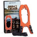 FARWATER Canoe Anchor Grip - Boat, Float Tube & Kayak Fishing Accessories, Kayaking Equipment - Brush Clamp Anchor with Teeth - Gripper with 15ft Paracord - Rubber Grips - Coated Steel - Orange