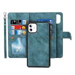 iCoverCase Compatible with iPhone 11 Wallet Case with Card Holder and Wrist Strap, PU Leather Kickstand Card Slots Magnetic Shockproof [Detachable] Flip Cover Case 6.1 Inch (Blue)