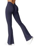 YEOREO Scrunch Flare Leggings Daze V Back Butt Lifting Wide Leg High Waist 31.5" Gym Workout Yoga Pants Navy L