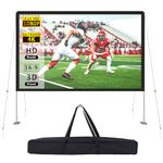 120 Inch Projector Screen with Stand, 4K 3D 1080 16:9 HD TV Movie Screen Indoor Outdoor Projection, Anti-Crease Portable Double-Sided Projector Screen for Party, Office, Home Theater