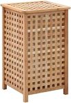 vidaXL Natural Solid Walnut Wood Laundry Bin - Versatile Lattice Design Drawer with Removable Fabric Bag for Storage, 39x39x65 cm