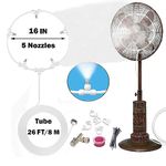 Patio Misters for Cooling Outdoor with 16 Inch Misting Fan Kit - 26ft Water Mister Spray Tube& 5 Removable snap-in Copper Nickel-Plated nozzles for Cooling Patio Garden Greenhouse Breeze(White)