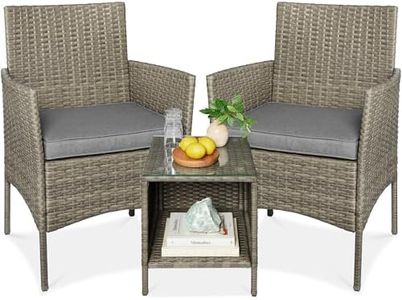 Best Choice Products 3-Piece Outdoor Wicker Conversation Bistro Set, Space Saving Patio Furniture for Garden w/Side Table - Taupe/Cement Gray